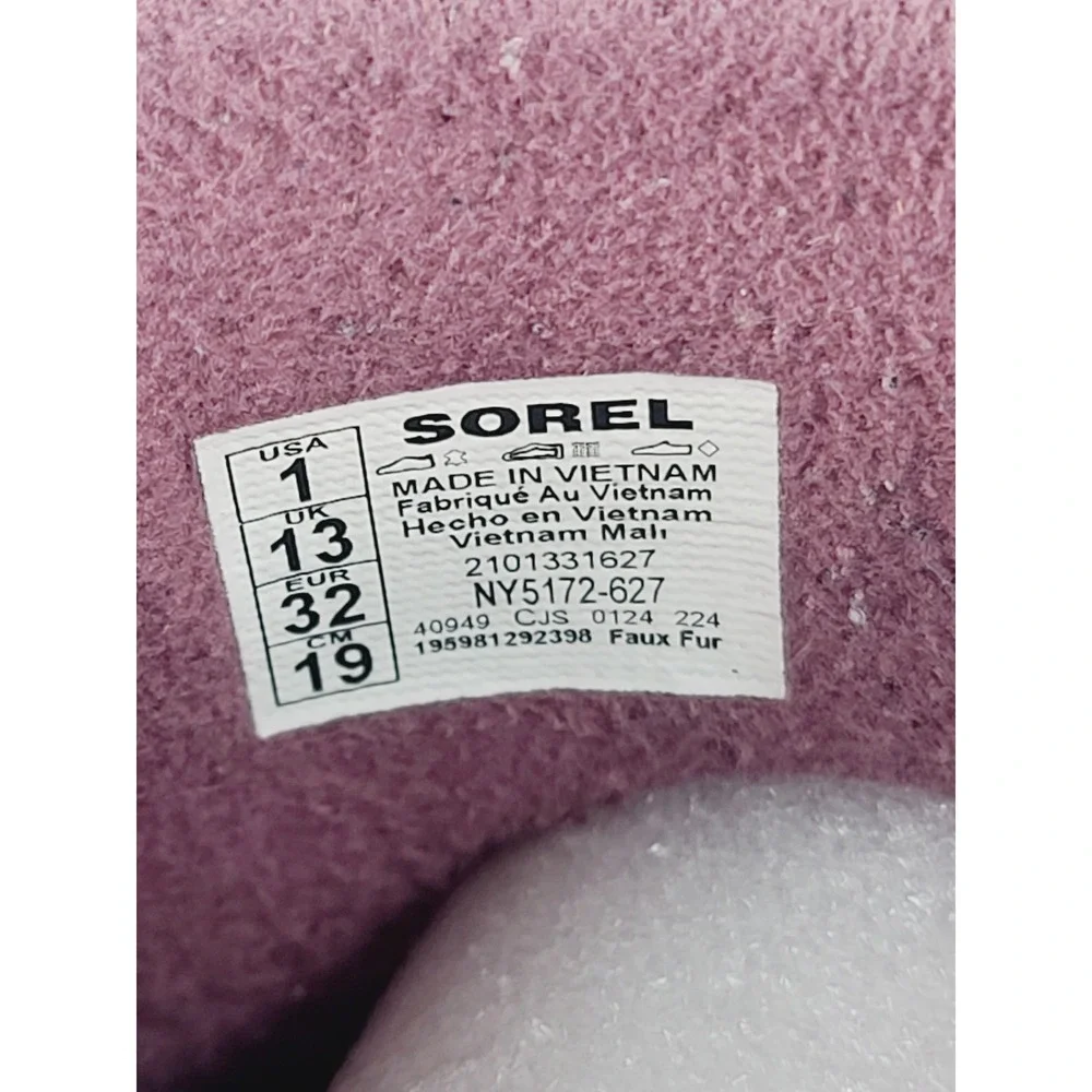 Sorel Slip-On Round Toe Faux Fur Suede Cozy Waterproof Boots Girl, Size 1 Purple